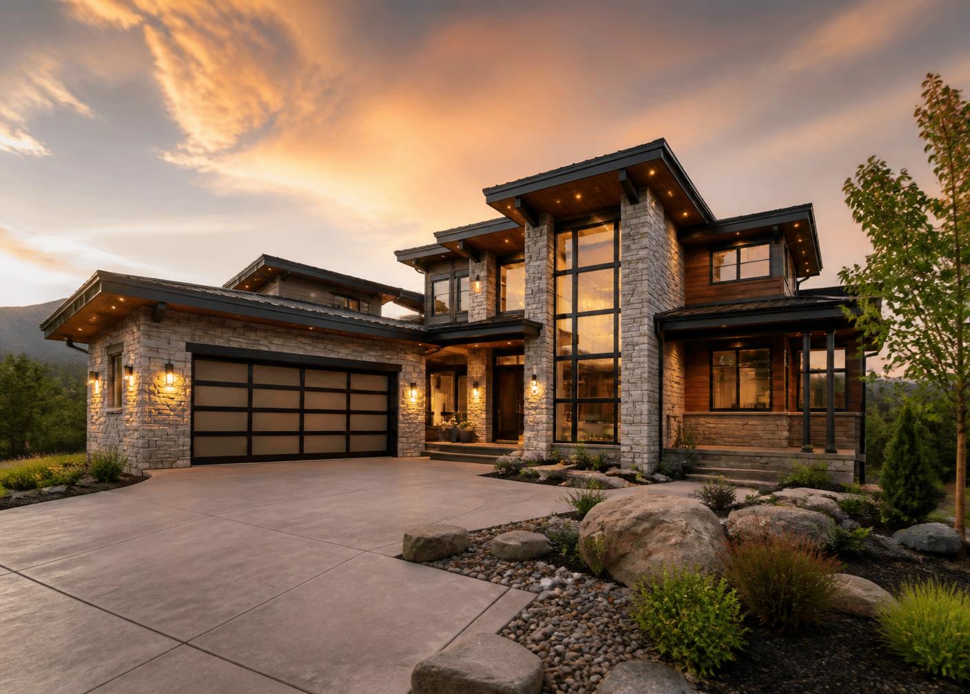 Newly built custom home exterior