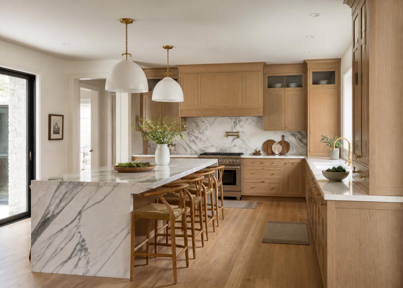 Renovated kitchen with oak cabinetry